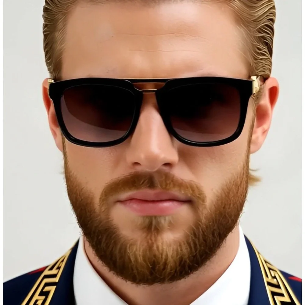 MEN SUNGLASSES HIP‎ HOP STYLE SQUARE SHADES BLACK LENS GOLD FRAME LENTES GAFAS